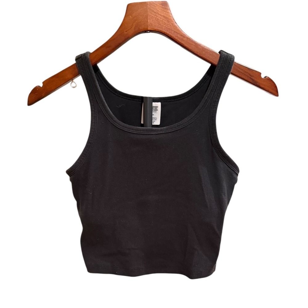 Pink Victoria's Secret Ribbed Crop Tank Top Black Scoop Neck Sleeveless Medium